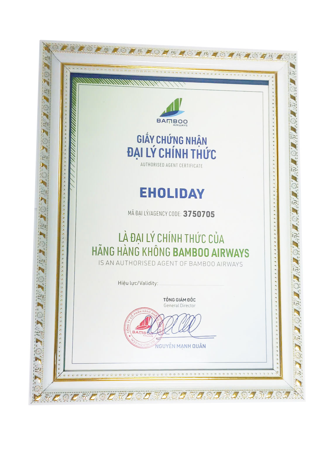 Chứng nhận đại lý Bamboo Airways