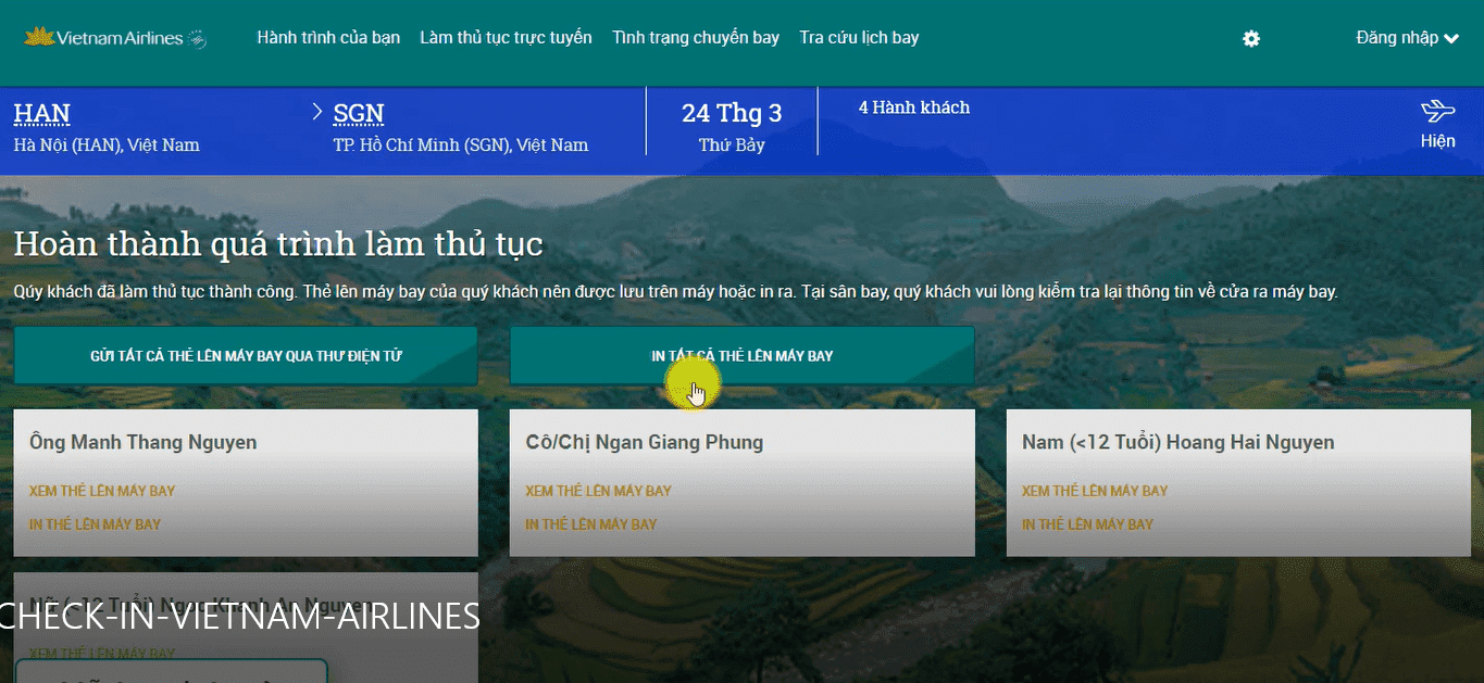 In Hoặc Gửi Thẻ Lên Máy Bay Qua Email Hướng dẫn check in trực tuyến Vietnam Airlines
