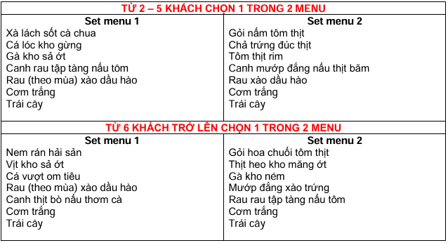 Thực đơn Vé Tắm Khoáng Alba Thanh Tân Huế