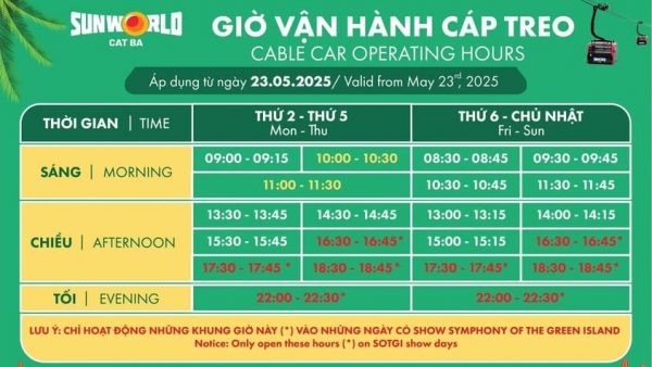 Giờ Vận Hành Cáp Treo Sun World Cát Bà
