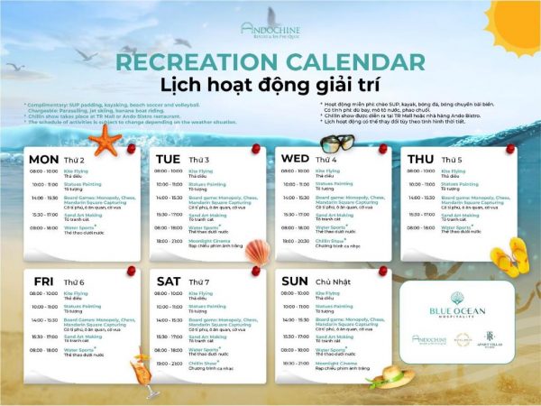 Andochine Resort Phú Quốc Lịch Hoạt động Giải Trí