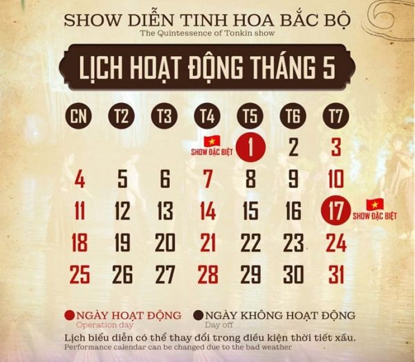Lịch Biểu Diễn Tinh Hoa Bắc Bộ Tháng 5 2025