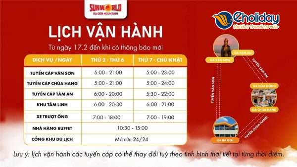 Lịch Vận Hành Cáp Treo Sun World Bà Đen Tây Ninh