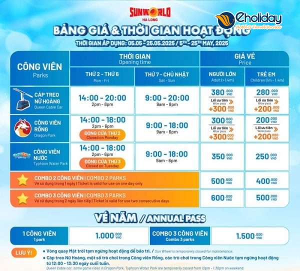 Bảng Giá Vé Sun World Hạ Long