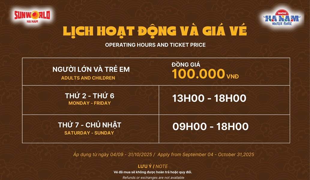Vé Sun World Hà Nam, Ninh Bình