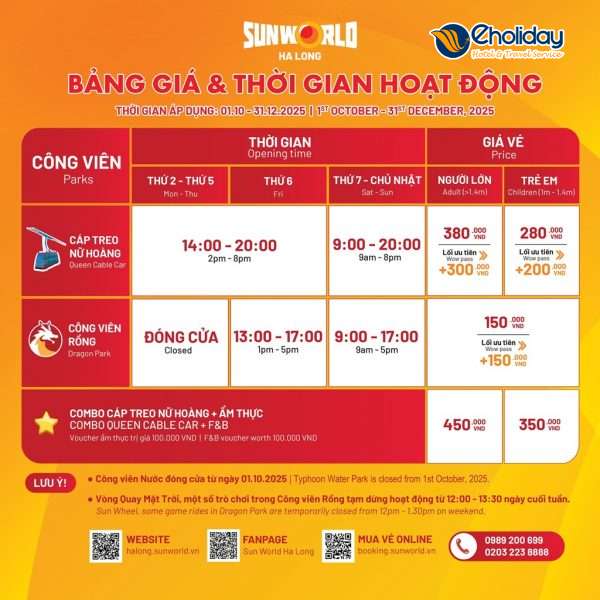 Bảng Giá Vé Sun World Hạ Long