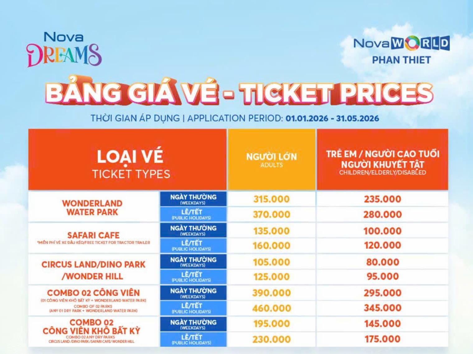 Bảng Giá Vé Nova World Phan Thiết